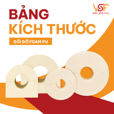 Bảng kích thước gối đỡ PU FOAM